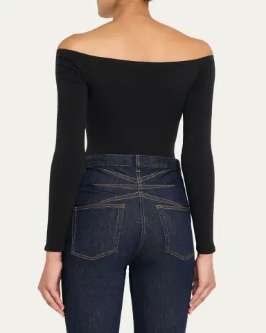 Alaïa Off-The-Shoulder Long-Sleeve Sculpting Bodysuit | Thumbnail 3