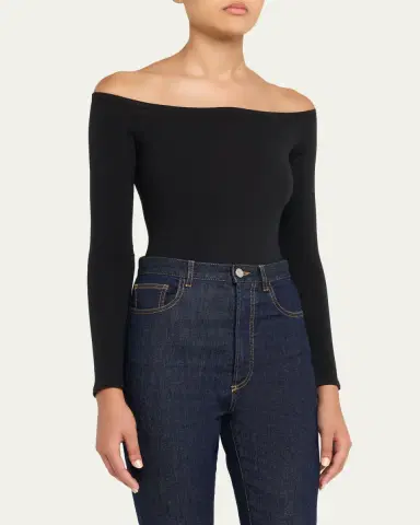 Alaïa Off-The-Shoulder Long-Sleeve Sculpting Bodysuit | Thumbnail 4