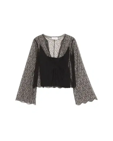 Brandon Maxwell Eloise Plunging Lace Long-Sleeve Top | Thumbnail 1 Brandon Maxwell Eloise Plunging Lace Long-Sleeve Top | Thumbnail 1