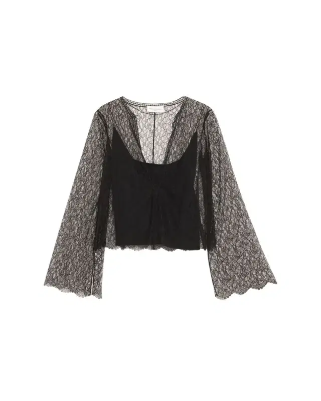 Eloise Plunging Lace Long-Sleeve Top