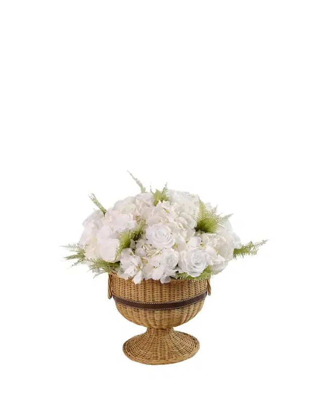 Eternity Hydrangeas & Roses in Athena Wicker Pedestal Vase, 25" Tall