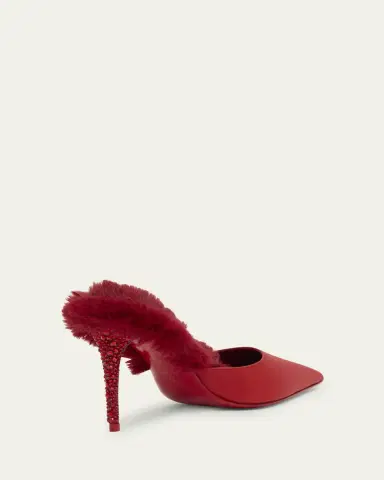 Christian Louboutin KM Faux Fur Satin Mule Pumps | Thumbnail 2 Christian Louboutin KM Faux Fur Satin Mule Pumps | Thumbnail 2