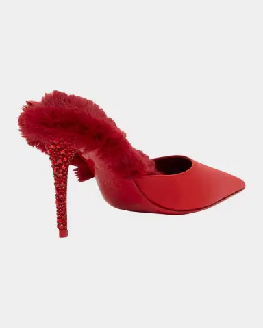 Christian Louboutin KM Faux Fur Satin Mule Pumps | Thumbnail 4 Christian Louboutin KM Faux Fur Satin Mule Pumps | Thumbnail 4