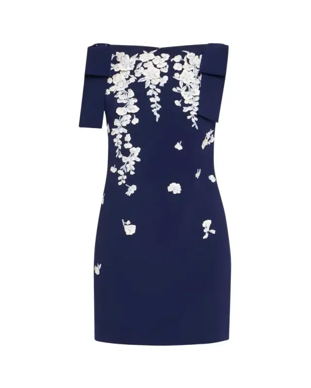 Embroidered Applique Bow Mini Dress