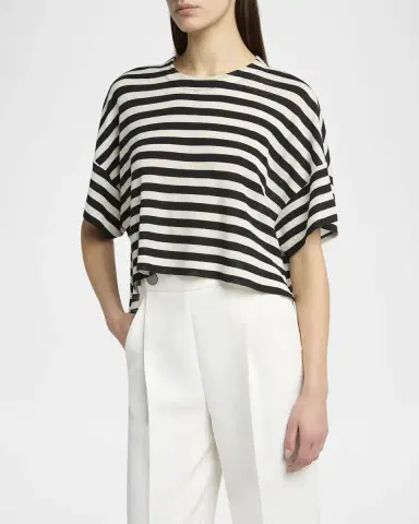 Giorgio Armani Stripe High Low Wool T-Shirt | Thumbnail 3