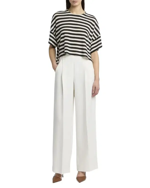 Stripe High Low Wool T-Shirt