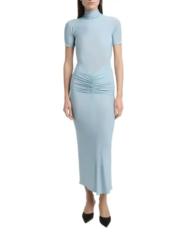 Mock Neck Draped Midi Dress