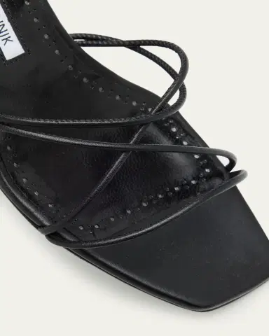Manolo Blahnik Strappy Leather Kitten-Heel Mule Sandals | Thumbnail 3