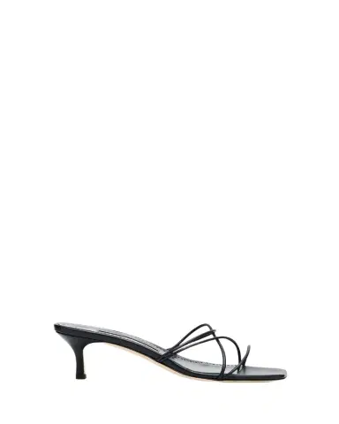 Manolo Blahnik Strappy Leather Kitten-Heel Mule Sandals | Thumbnail 1