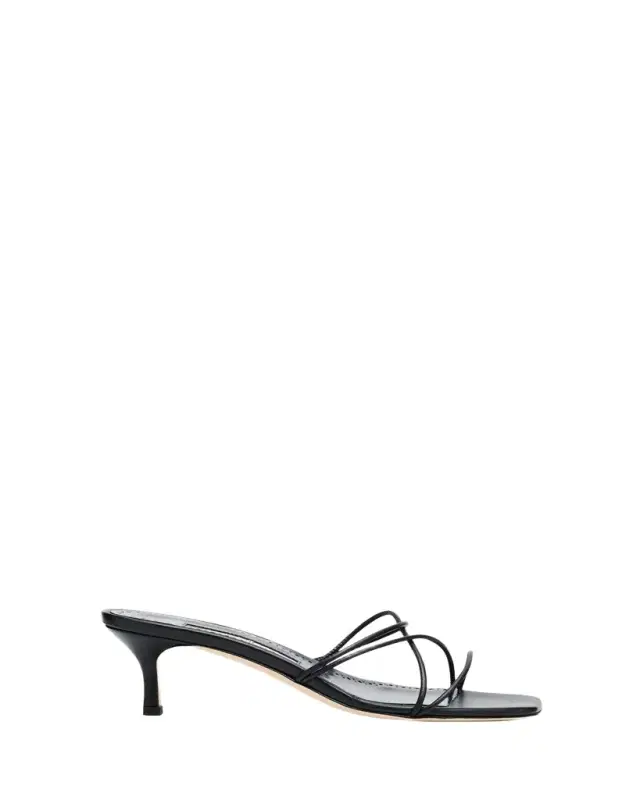 Manolo Blahnik Strappy Leather Kitten-Heel Mule Sandals