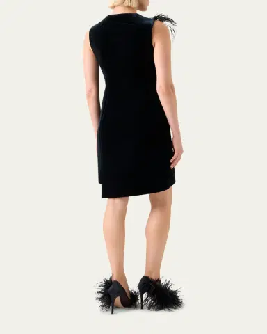 Akris Neoprene Velvet Feather-Trim Asymmetric Mini Dress | Thumbnail 3 Akris Neoprene Velvet Feather-Trim Asymmetric Mini Dress | Thumbnail 3