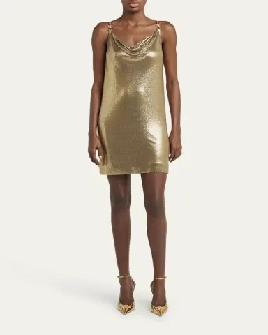 Versace Sleeveless Cowl-Neck Metal Mesh Mini Dress | Thumbnail 6 Versace Sleeveless Cowl-Neck Metal Mesh Mini Dress | Thumbnail 6