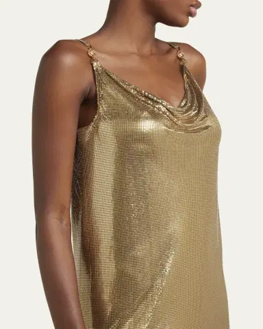 Versace Sleeveless Cowl-Neck Metal Mesh Mini Dress | Thumbnail 9 Versace Sleeveless Cowl-Neck Metal Mesh Mini Dress | Thumbnail 9