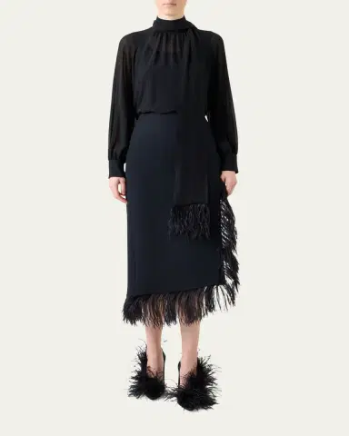 Akris Feather-Trim Scarf Silk Georgette Blouse | Thumbnail 2 Akris Feather-Trim Scarf Silk Georgette Blouse | Thumbnail 2
