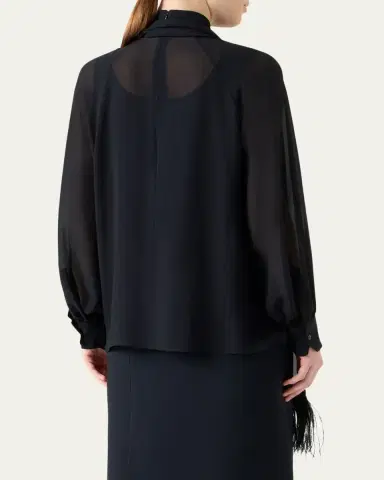 Akris Feather-Trim Scarf Silk Georgette Blouse | Thumbnail 3 Akris Feather-Trim Scarf Silk Georgette Blouse | Thumbnail 3