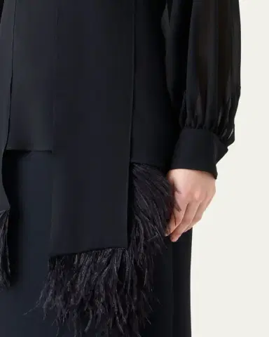 Akris Feather-Trim Scarf Silk Georgette Blouse | Thumbnail 5 Akris Feather-Trim Scarf Silk Georgette Blouse | Thumbnail 5