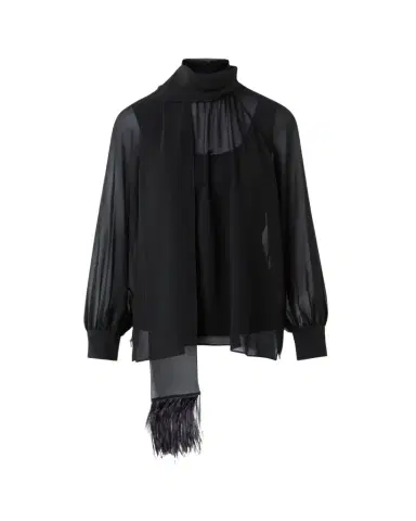 Akris Feather-Trim Scarf Silk Georgette Blouse | Thumbnail 1 Akris Feather-Trim Scarf Silk Georgette Blouse | Thumbnail 1