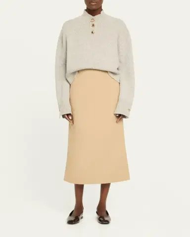 Brandon Maxwell Avery Side-Zip Midi Skirt | Thumbnail 2