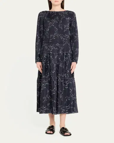 Plan C Pleated Long-Sleeve Midi Dress | Thumbnail 2 Plan C Pleated Long-Sleeve Midi Dress | Thumbnail 2