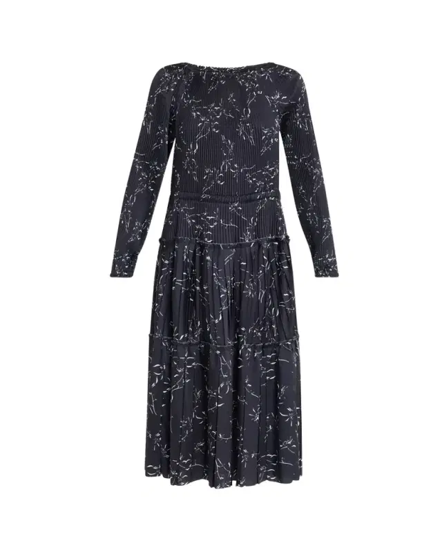 Plan C Pleated Long-Sleeve Midi Dress