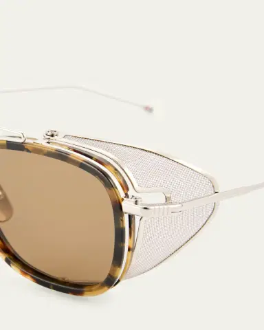 Thom Browne Men's Acetate and Titanium Rectangle Sunglasses with Side Shields | Thumbnail 4 Thom Browne Men's Acetate and Titanium Rectangle Sunglasses with Side Shields | Thumbnail 4