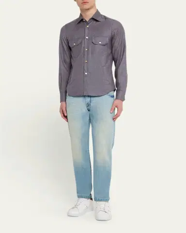 Kiton Men's Cashmere Blend Micro-Check Overshirt | Thumbnail 2 Kiton Men's Cashmere Blend Micro-Check Overshirt | Thumbnail 2