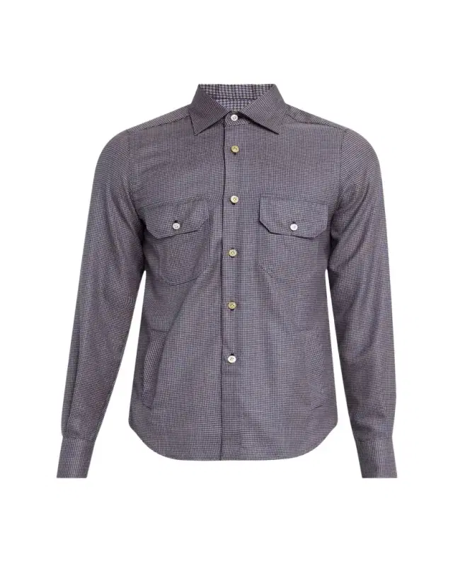 Kiton Men's Cashmere Blend Micro-Check Overshirt