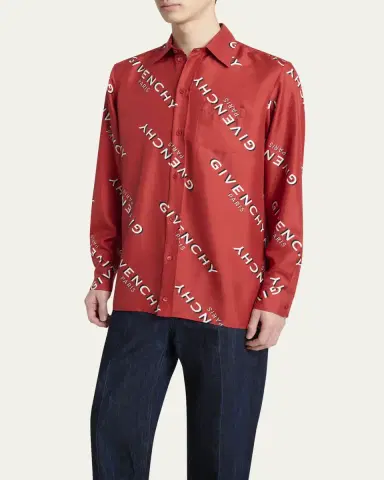 Givenchy Men's Diagonal-Logo Silk Shirt | Thumbnail 4 Givenchy Men's Diagonal-Logo Silk Shirt | Thumbnail 4