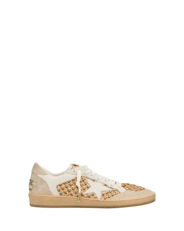Ball Star Raffia Net Leather Low-Top Sneakers