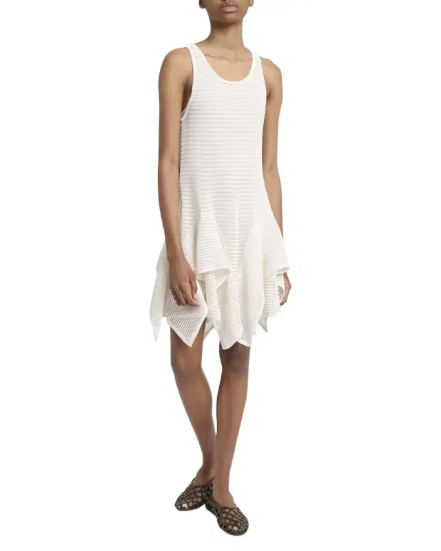 ALAIA Ladder Knit Sleeveless Ruffle-Slits Midi Dress