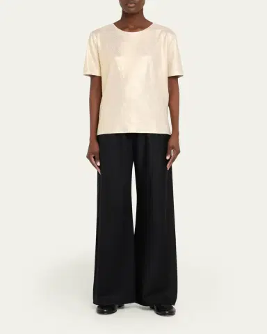 MAJESTIC FILATURES Stretch Linen Metallic Semi Relaxed Crewneck Top | Thumbnail 2