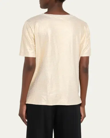 MAJESTIC FILATURES Stretch Linen Metallic Semi Relaxed Crewneck Top | Thumbnail 3
