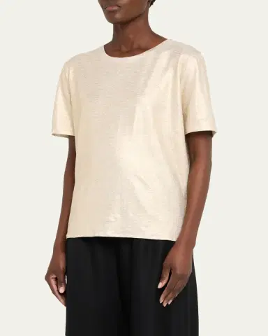 MAJESTIC FILATURES Stretch Linen Metallic Semi Relaxed Crewneck Top | Thumbnail 4