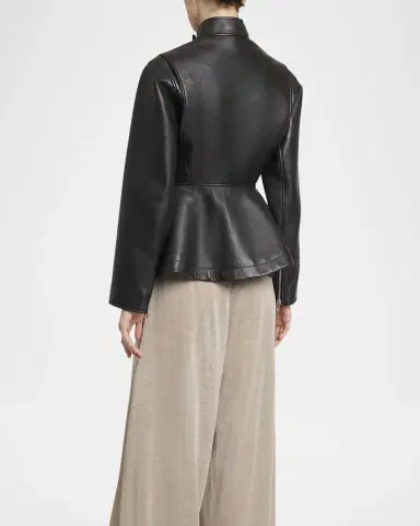 Alaïa High-Neck Leather Peplum Jacket | Thumbnail 2