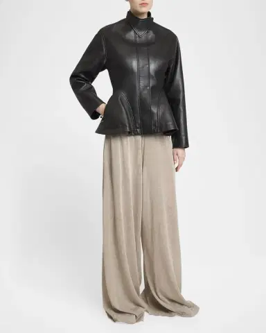 Alaïa High-Neck Leather Peplum Jacket | Thumbnail 3