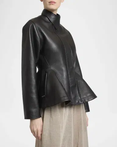 Alaïa High-Neck Leather Peplum Jacket | Thumbnail 4