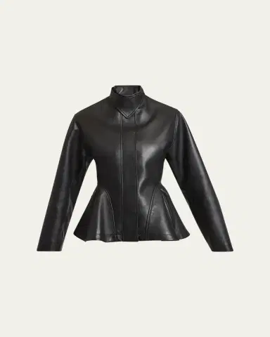 Alaïa High-Neck Leather Peplum Jacket | Thumbnail 5