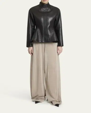 Alaïa High-Neck Leather Peplum Jacket | Thumbnail 6