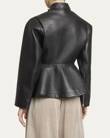 Alaïa High-Neck Leather Peplum Jacket | Thumbnail 7