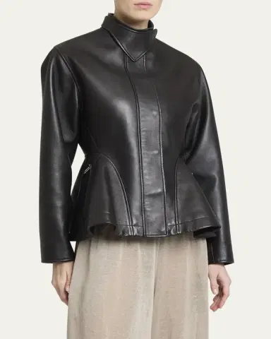 Alaïa High-Neck Leather Peplum Jacket | Thumbnail 8