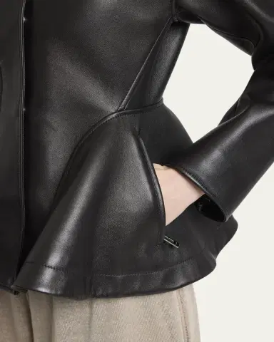 Alaïa High-Neck Leather Peplum Jacket | Thumbnail 9