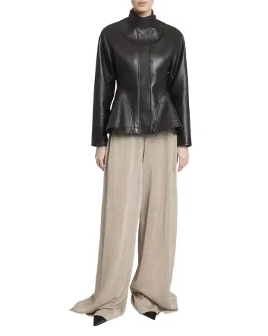 Alaïa High-Neck Leather Peplum Jacket | Thumbnail 1