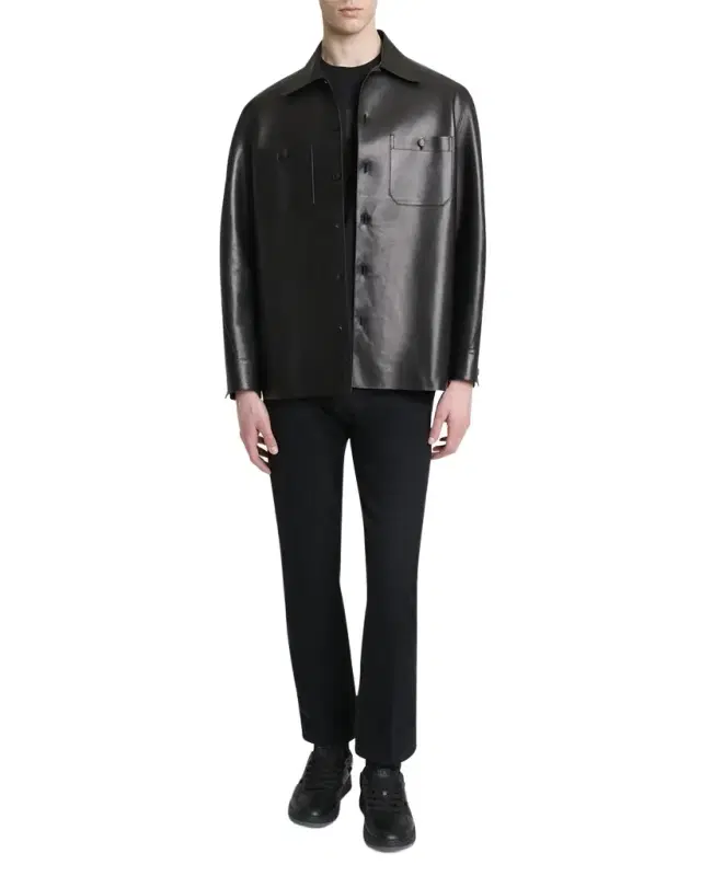 Men's Tonal Leather Overshirt