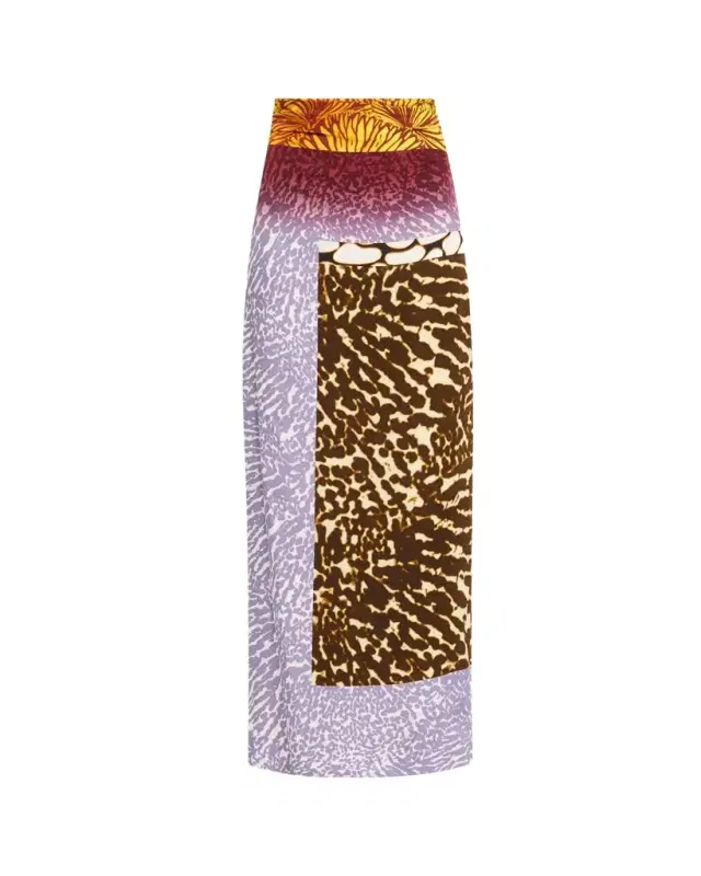 Abstract-Print Ruched Maxi Skirt