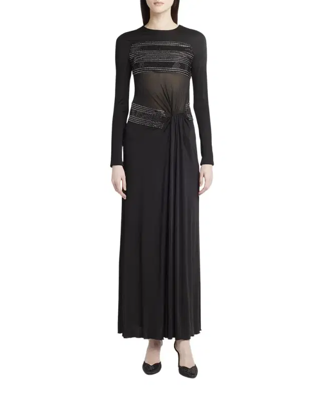 Crystal Sheer Midriff Jersey Gown