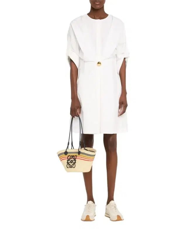 x Paula's Ibiza Small Anagram Striped Basket Tote Bag in Raffia