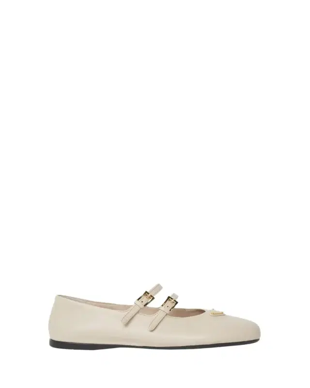 Nappa Leather Double-Strap Triangle Logo Ballerina Flats