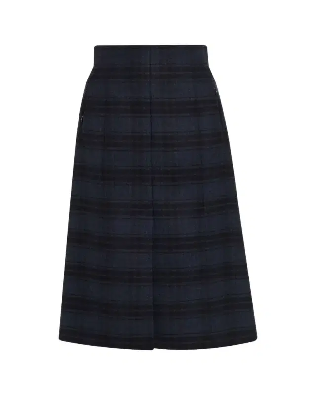 Check Wool Double Face A-Line Midi Skirt