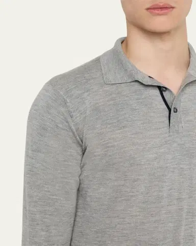 Cesare Attolini Men's Cashmere and Silk Polo Sweater | Thumbnail 5 Cesare Attolini Men's Cashmere and Silk Polo Sweater | Thumbnail 5