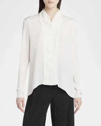Giorgio Armani Shawl-Collar Silk Georgette Blouse | Thumbnail 3